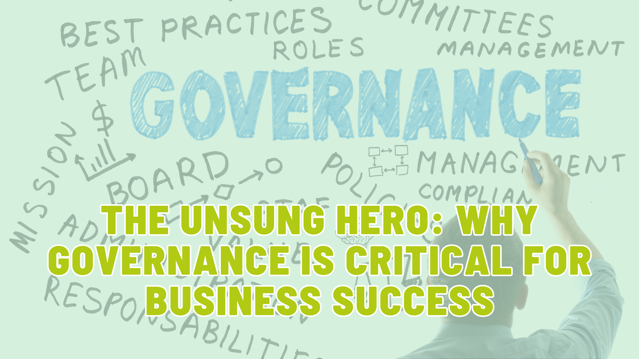 Man writing the key elements of a governance framework on a board.
